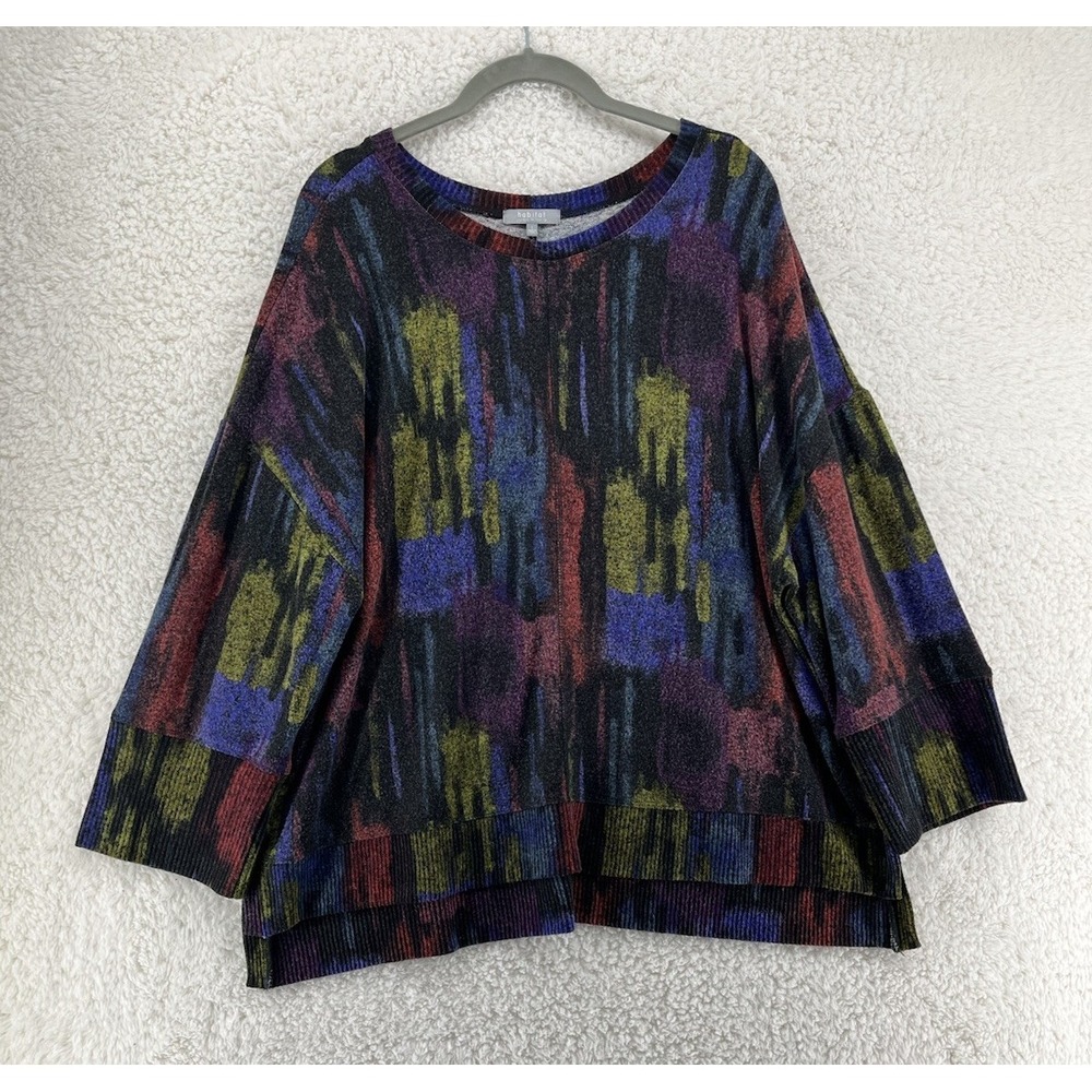 Habitat Women's Size Large Multicolor Sweater Knit Crew Neck Boxy Artsy Cozy